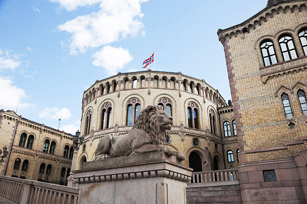 Norwegian parliament bulding. The Lion o in front of the Norwegian Parliament Building. Oslo, Norway. norwegian culture photos stock pictures, royalty-free photos & images