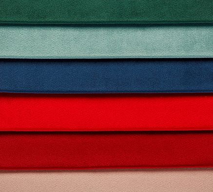 Different samples of velvet fabric close-up