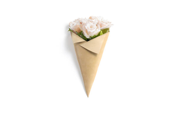 istock Blank craft flowers packaging cone wrap mockup, top view 1700742518