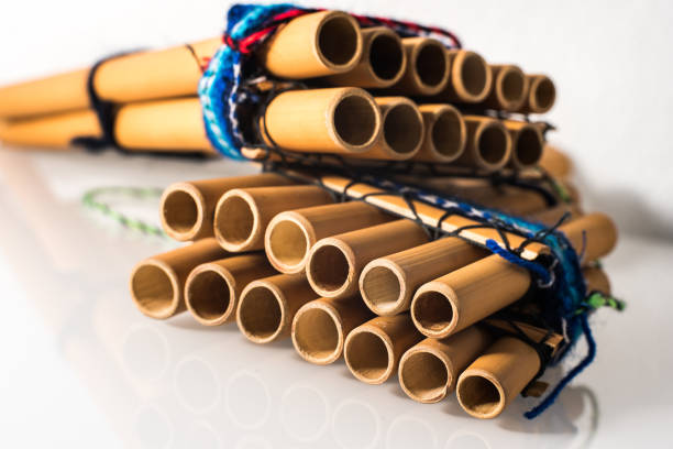 Traditional Pan flute of Mayan and Peruvian  on white background