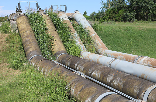 Four very giant pipelines of penstock of an industrial dewatering pump