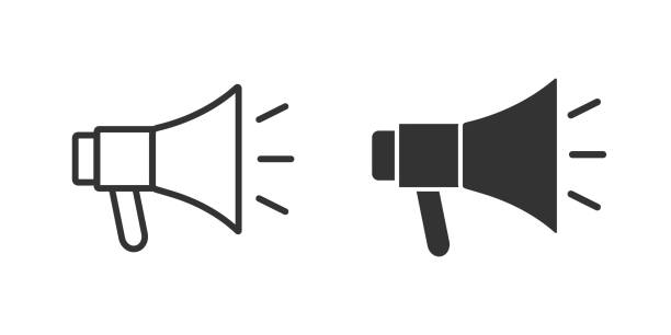 Megaphone - promotion web icons. Outline design with editable stroke and black design Megaphone - promotion web icons. Outline design with editable stroke and black design. Loudspeaker sign. Vector illustration. speaker-vector stock illustrations