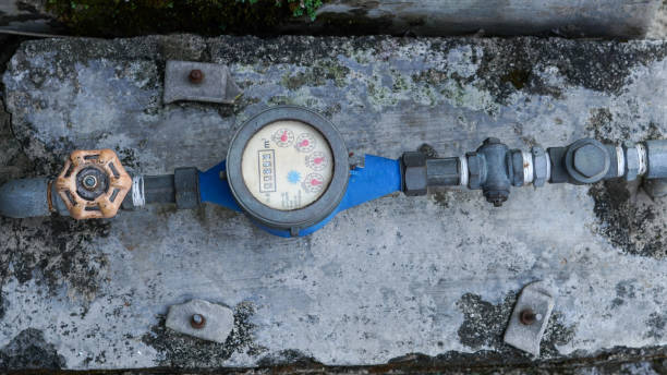 A household supply water meter. Top view