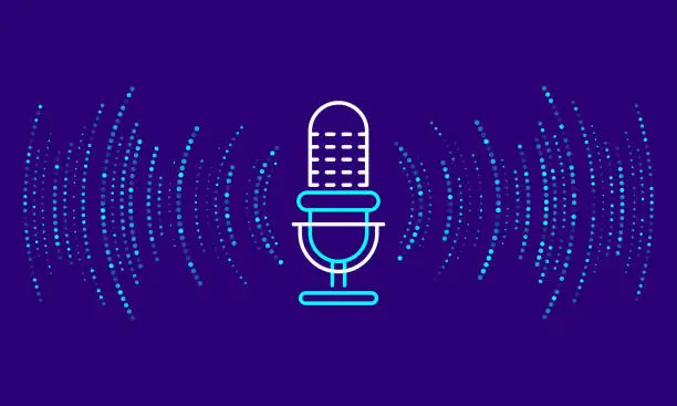 Vector illustration of Podcast concept. Microphone with voice recording wave. Future technology