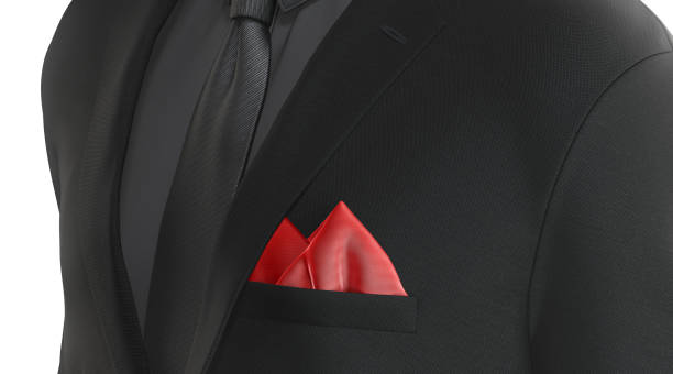 istock Blank red folded pocket square in black classic suit mockup 1700820752