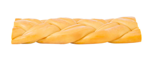 Suluguni pigtail cheese, twisted, side view, isolated on white background with clipping path