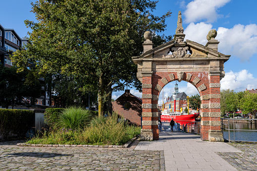 City gate - Sassenpoort, in the center of the Hanseatic city of Zwolle in Overijssel in the Netherlands.