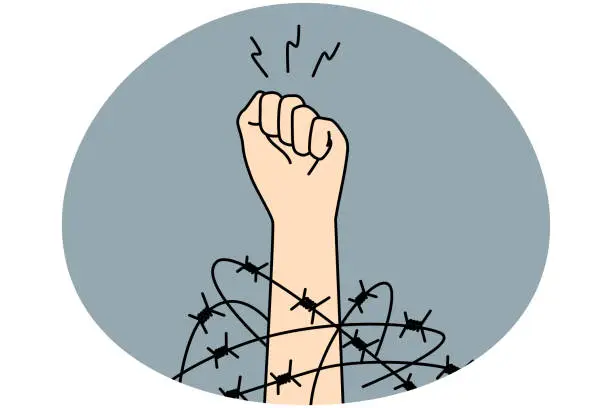 Vector illustration of Hand with clenched fist fighting for freedom