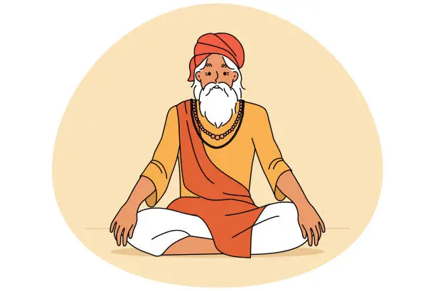 Vector illustration of Old man yogi in lotus position