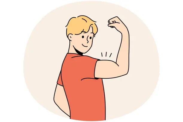 Vector illustration of Smiling man showing muscles