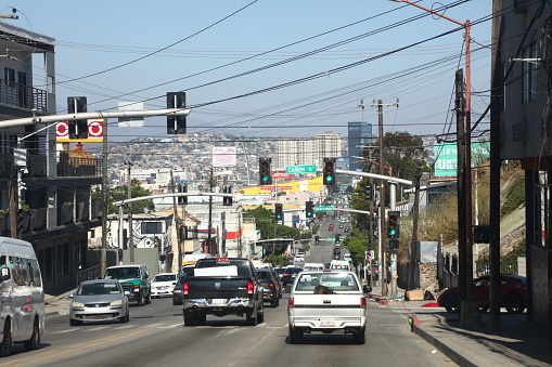 Tijuana, Mexico - 25 August 2023: Busy street in Tijuana