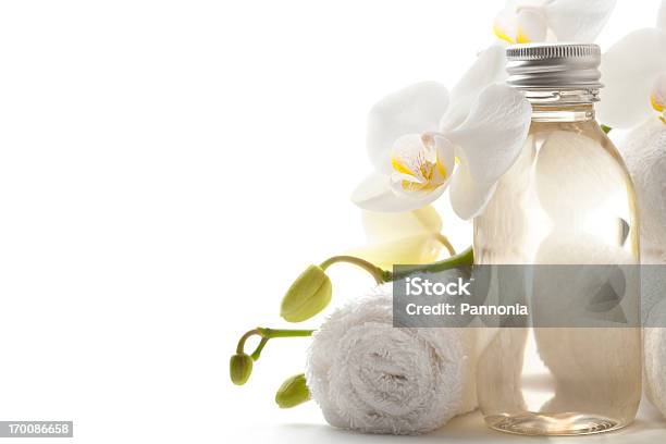 Towel With Orchid Stock Photo - Download Image Now - Bathroom, Beauty, Bottle