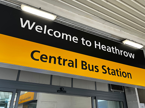 Sign at Heathrow Airport bus station exit
