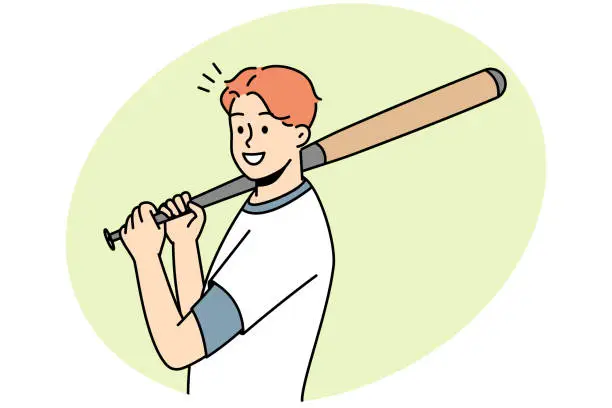 Vector illustration of Smiling man with baseball bat