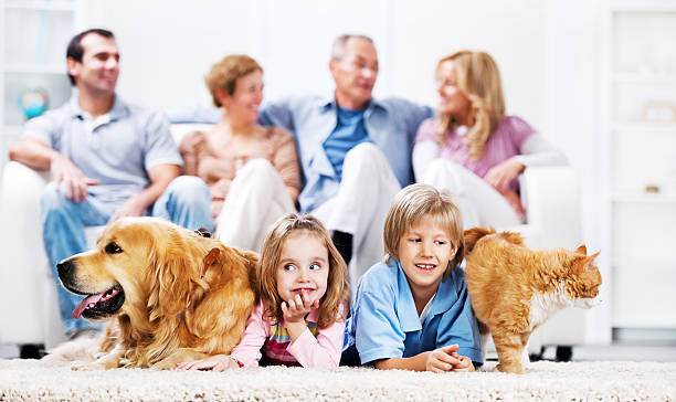 istock Cheerful family with pets 170089292