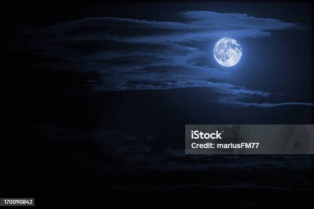 Night Sky And Moon Stock Photo - Download Image Now - Night, Sky, Moon