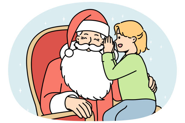 ilustraciones, imágenes clip art, dibujos animados e iconos de stock de niño susurrando al oído de santa claus - whispering grandparent child grandfather