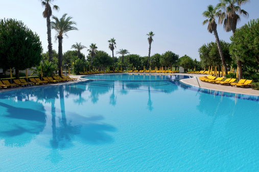 Luxury swimming pool at holiday resort.