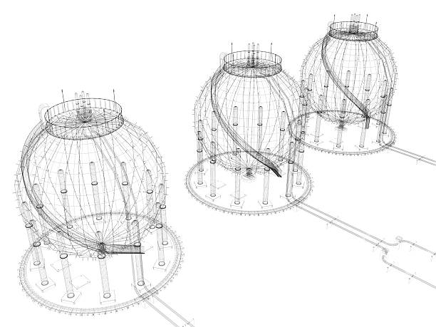 3 d arquitectura de sketches tanque de almacenamiento - fuel storage tank storage tank oil storage compartment fotografías e imágenes de stock