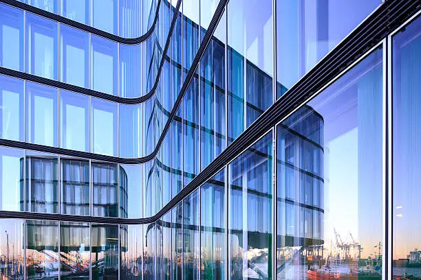 Photo of Hamburg harbor in a reflection