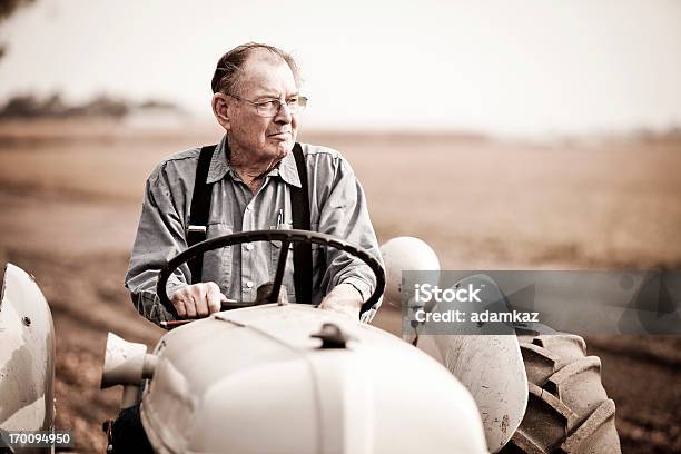 Real Farmer On Tractor Stock Photo - Download Image Now - 80-89 Years, Active Seniors, Adult