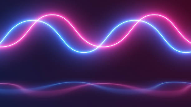 istock Glowing neon wavy lines with reflecting floor 1700950130