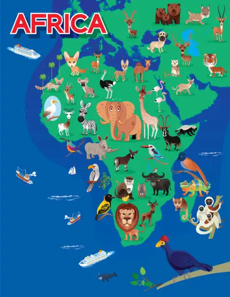 Vector illustration of Africa Animals Map