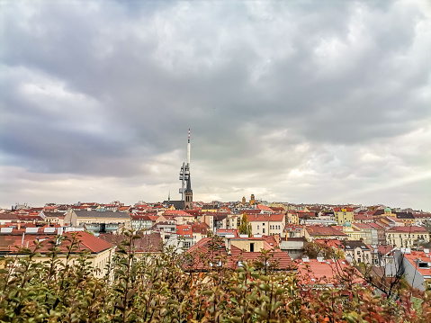 bird's eye view of the Zizkov TV tower.Prague.Czech Republic. High quality photo