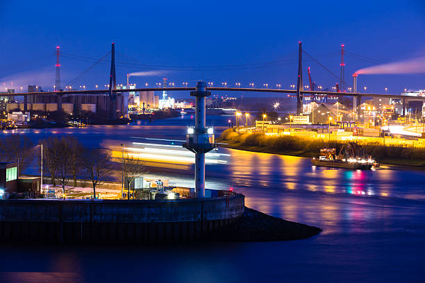 I LOVE HAMBURG: panoramic view to the Koehlbrandbruecke in the harbour of Hamburg - Germany - Taken with Canon 5Dmk3 / EF70-200 f/2.8L II USM