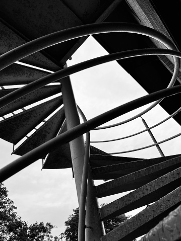Low angle view of an outdoor spiral staircase