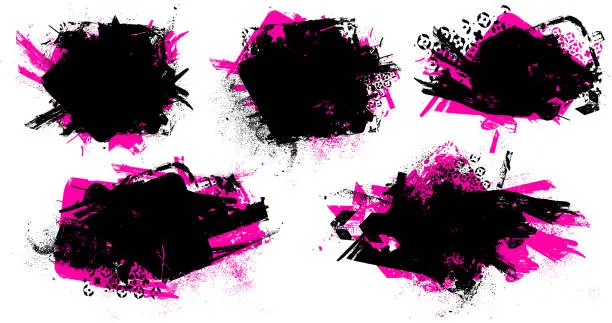 Vector illustration of Pink and black grunge textures and patterns vector