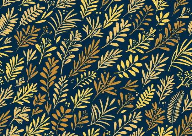 Vector illustration of Seamless gold Christmas plants background wallpaper