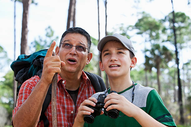istock Father and son in woods with binoculars 170097739