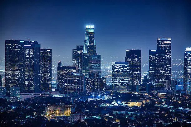 Los Angeles skyline by night, California, USA.