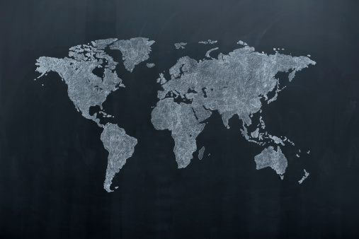World map on blackboard