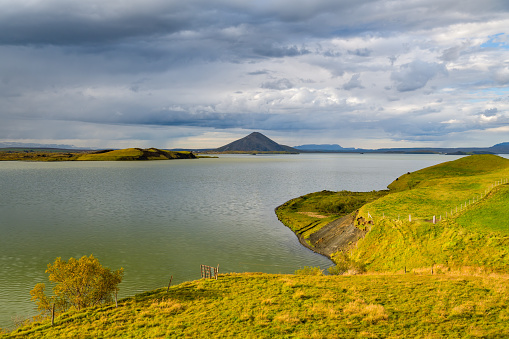Beautiful Myvatn lake close to Skutustadagigar craters in north Iceland