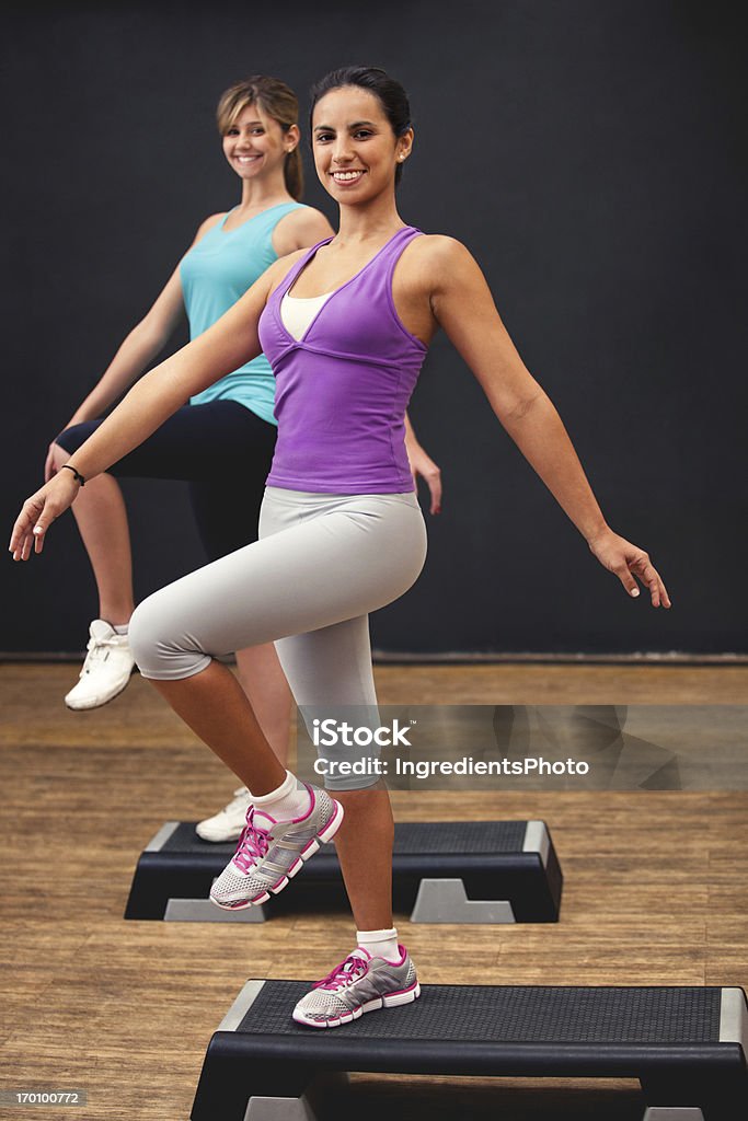 Fröhlich glücklich und junge Frauen im fitness-club - Lizenzfrei Step Aerobics Stock-Foto