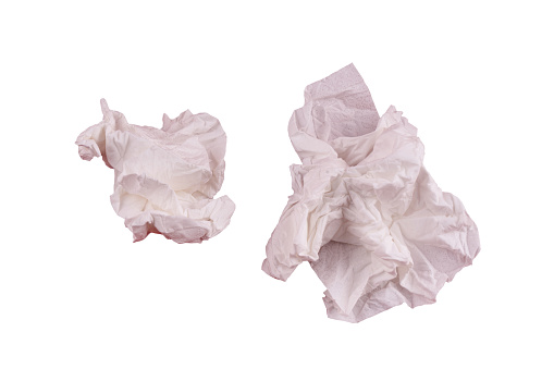 used and crumpled paper tissues on a transparent background