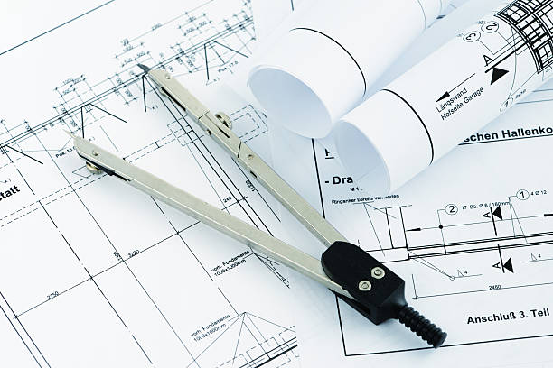 istock blueprint plan of house building with drawing compass 170102827