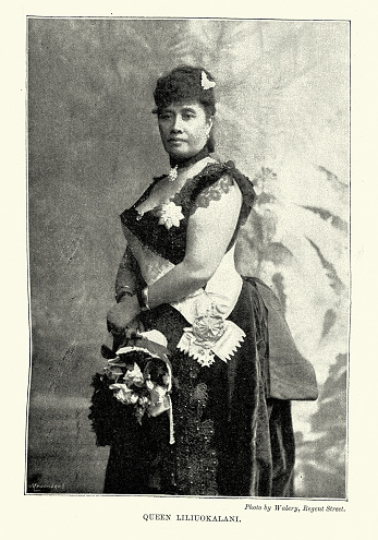 Vintage illustration after a photograph of Liliʻuokalani the queen of the Kingdom of Hawaii, Victorian 19th Century