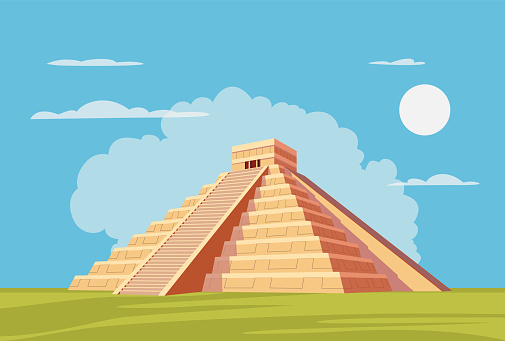 El Castillo - Chichen Itza - A Pre Colombian Mayan City Temple - Stock Illustration as EPS 10 File