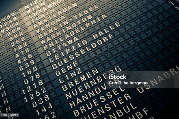 Analog Airport Departure Board Stock Photo - Download Image Now - Airport, Arrival Departure Board, Flying