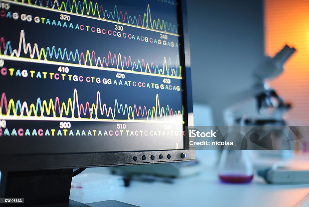 DNA Sequence Lab computer showing a DNA sequence DNA Sequencing Gel Stock Photo