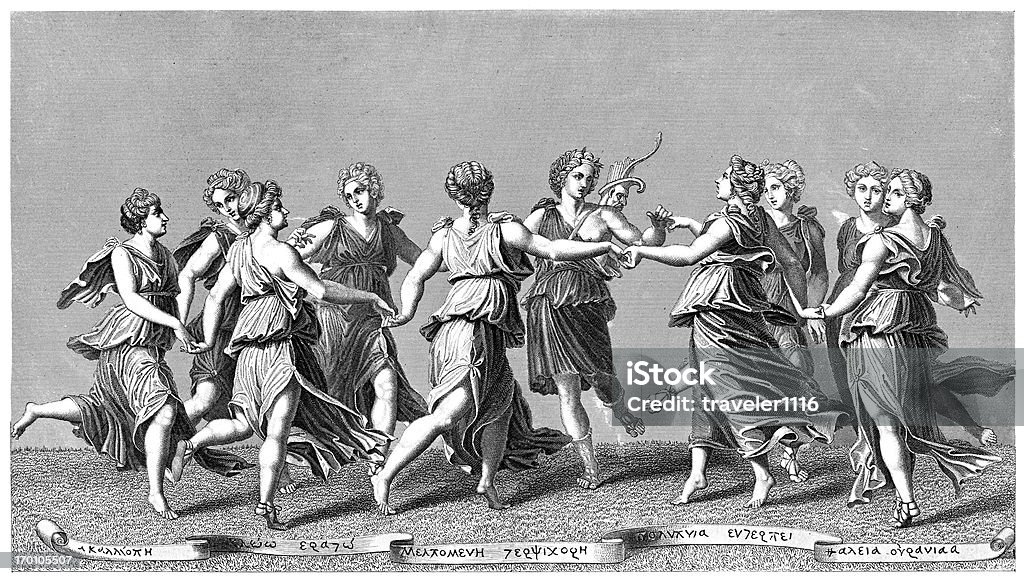 Apolo y las Muses a - Ilustración de stock de Grecia - Europa del sur libre de derechos
