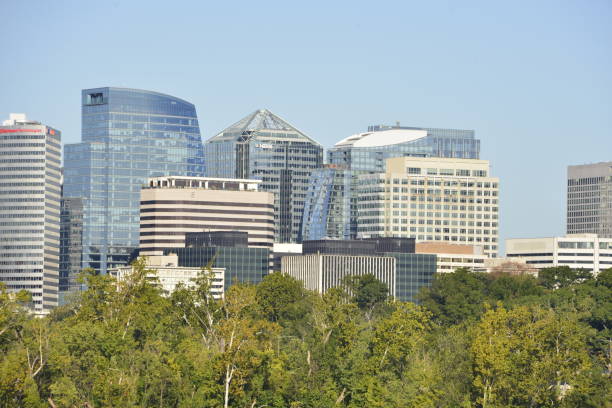 istock Modern Skycrapers Between Green Trees And Blue Sky 1701065959