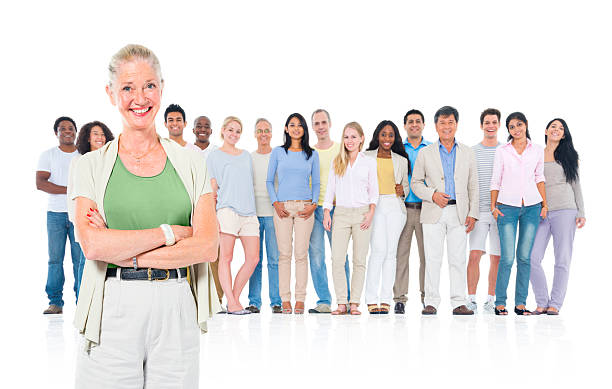 istock Senior adult standing out from crowd 170107420