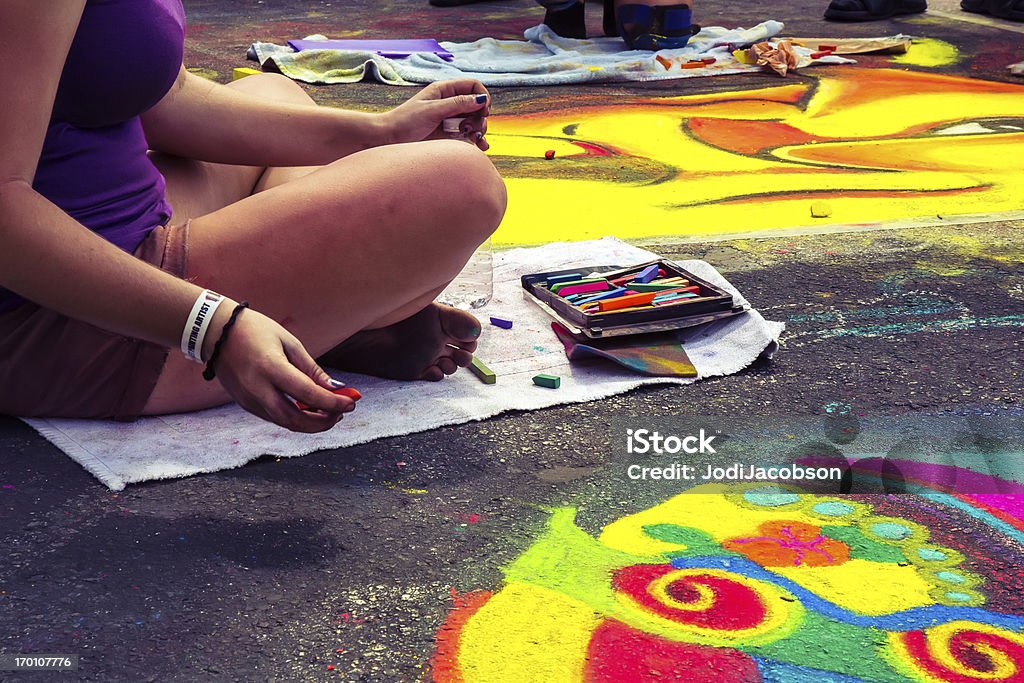 Love Local : Lake Worth Florida Street painting festival Teenagers participating in the Lake Worth street art festival. They are using chalk to make the drawings.  rr Art Stock Photo