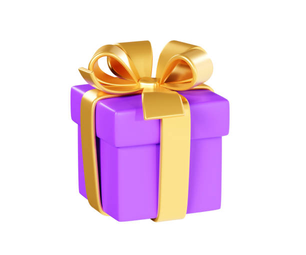 istock Purple gift box with golden ribbon and bow 3d render illustration 1701087076