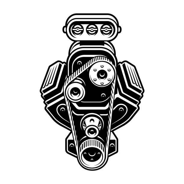 Black and white vector illustration hot rod engine