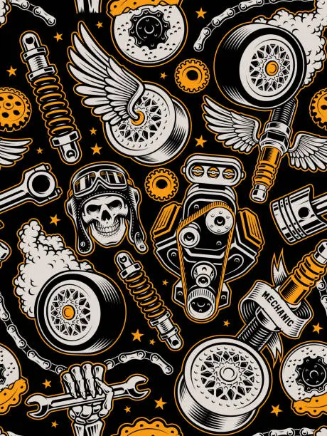 Vector illustration of Hot Rod seamless background